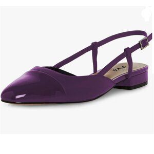 FYS Purple Splicing Closed Toe Slingback Block Low Heel Cutout Dress Sandals